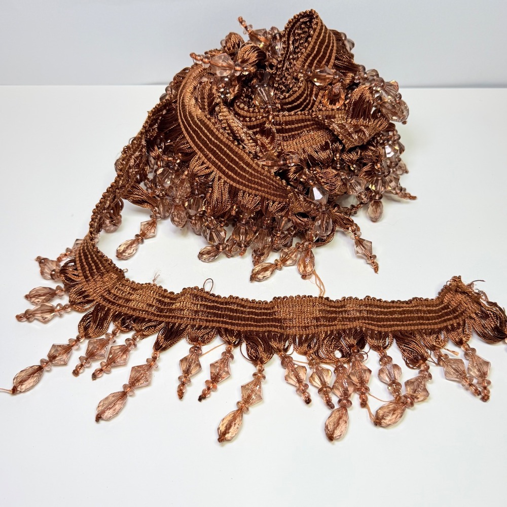 3 Yards Copper Brown Beaded Fringe Trim Gimp Tassel Drapery Upholstery DIY